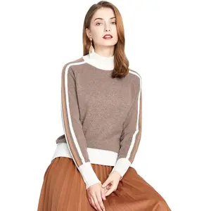 Round High Neck Soft Graceful Cashmere Wool Sweater for Ladies