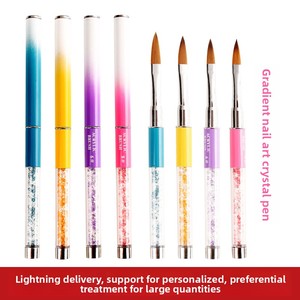Oval Metal Handle Crystal Rhinestone UV Gel Carving Pen Brush <b>Liquid</b> Powder DIY <b>Nail</b> Drawing Tool - Product Image 3