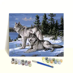 Diy Acrylic Painting Kit Framed Wall Art Adult Paint by Numbers Wolf