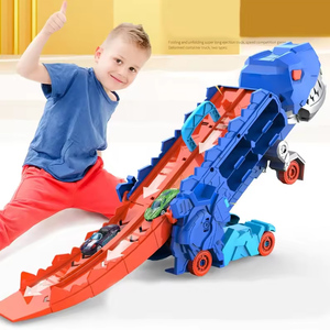 Camion de stockage de dinosaures 2 en 1 Jouet en métal pour avaler une voiture qui se transforme en <span class=keywords><strong>T</strong></span>-<span class=keywords><strong>Rex</strong></span> avec piste de course de voitures coulissantes - Product Image 4