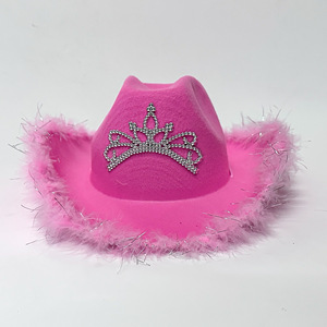 <span class=keywords><strong>Sombrero</strong></span> de <span class=keywords><strong>Vaquero</strong></span> Rosa de <span class=keywords><strong>Princesa</strong></span> al por Mayor con Corona de Diamantes de Imitación y Adorno de Plumas, <span class=keywords><strong>Sombrero</strong></span> Festivo Perfecto para Celebraciones Navideñas - Product Image 2