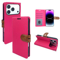 Étui portefeuille à rabat en cuir PU grainé de qualité supérieure pour iPhone 18 17 16 15 14 13 Pro Max avec boucle contrastée
