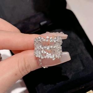 Sweet Dazzling S925 Pure Silver Starry <b>Mesh</b> Diamond Ring Cut Diamond Inlay Pleated <b>Skirt</b> Ring with Shining Lace Full Effect - Product Image 2