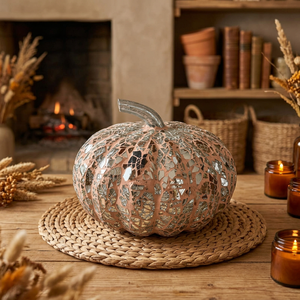 Ornement citrouille en verre miroir, décorations d'Halloween lumineuses à LED fonctionnant sur piles, centre de table intérieur - Product Image 2