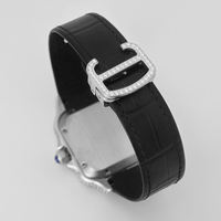 Montre pour homme, mouvement mécanique, deux tons, lunette rose, bracelet en cuir, acier inoxydable, montre-bracelet de luxe
