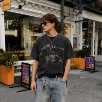 T-shirt Oversize Personnalisé Homme 300 GSM Effet Délavé Charbon Imprimé Craquelé Bords Bruts pour Marque Démarante Usine ODM