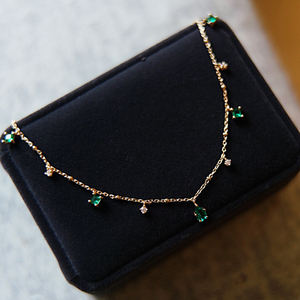 Collana di Lusso Antica Retrò in Argento Sterling 925 Placcato Oro Turco con Smeraldo Verde e Rosa - Product Image 4