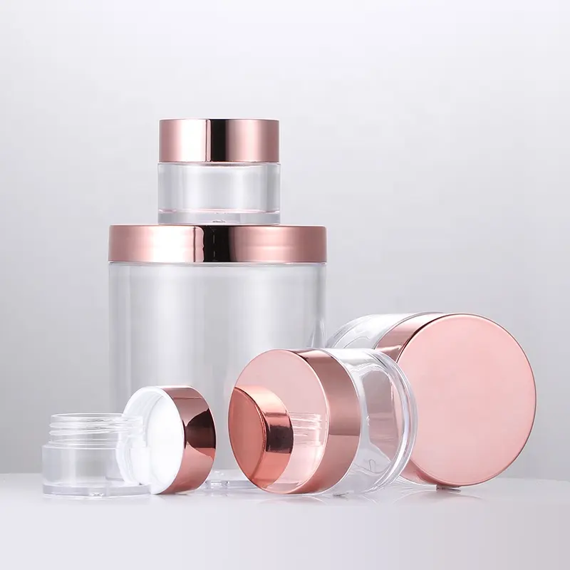 30Ml da 60Ml di 120Ml di 500ml da 8 once 16 once di vasetto per crema cosmetica in plastica trasparente per labbra con coperchio in oro rosa barattoli in polvere acrilica per unghie in polvere