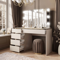 Table de toilette moderne en bois avec miroir et éclairage LED, tiroirs pour chambre et hôtel