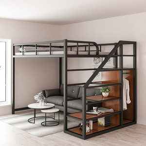 Letto a <span class=keywords><strong>soppalco</strong></span> in acciaio resistente con scale in legno, adatto per letto singolo, <span class=keywords><strong>matrimoniale</strong></span> o queen size, ideale per adulti - Product Image 1