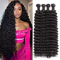 Extensiones de Cabello Humano Virgen 100% de Donante Único 15A, Ondulado Profundo, Doble Trama a Máquina, Paquete a Granel, Puede Permanecer Rizado, para Mujeres Negras