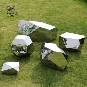 Scultura <span class=keywords><strong>da</strong></span> <span class=keywords><strong>giardino</strong></span> in acciaio inossidabile con pietra geometrica lucidata a specchio astratta in metallo di arte moderna all'aperto - Product Image 1