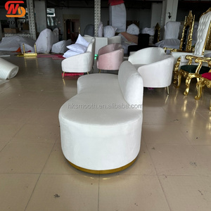 Classic White Velvet Curved Wedding <b>Sofa</b> with <b>Gold</b> Base Customized Fabric Wave Shape Event Party Couch - Product Image 4