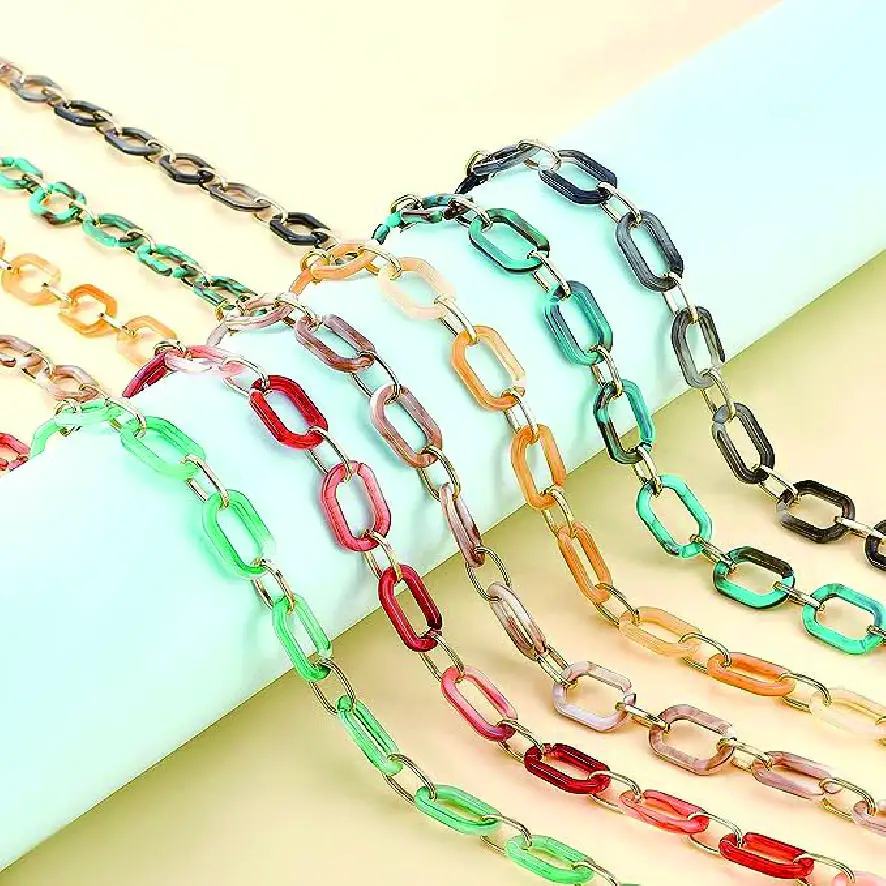 Eslabones acrílicos transparentes 6 anillos de cadena de estilo Enlace de piedras preciosas con cadenas de eslabones ovalados de aluminio