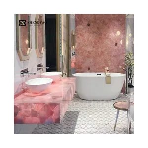Tự nhiên lớn đánh bóng Rose <span class=keywords><strong>Quartz</strong></span> Hồng tinh thể màu hồng <span class=keywords><strong>slab</strong></span> cho tường trang trí/Countertop - Product Image 6