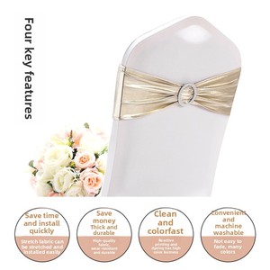 Nœud décoratif sans bretelles en polyester, élastique, avec boucle en <span class=keywords><strong>strass</strong></span> thermocollée, pour dossier de <span class=keywords><strong>chaise</strong></span> de mariage, style moderne et minimaliste, 35-48 cm - Product Image 2