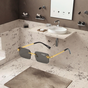 Cheap <b>Eyewear</b> Stylish Rimless Cut Edge Sun Glasses Vintage Gold Metal Leopard Head Leg UV400 Protection Light Blue Yellow - Product Image 2