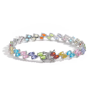 Color Oval Zircon <b>Bracelet</b>, Egg-shaped Double-row Chain, <b>Copper</b>-inlaid Zircon Tennis Chain, Women's Stacked Wear Tanjing Fashion - Product Image 4