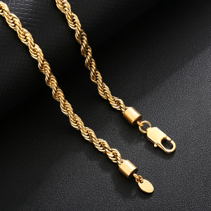 Collana a corda intrecciata in acciaio inossidabile placcato <span class=keywords><strong>oro</strong></span> PVD 18K, spessore 3/4/5/6mm, anti-ossidazione, impermeabile, stile HipHop, per <span class=keywords><strong>uomo</strong></span> e donna - Product Image 1
