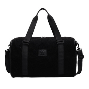 Trendy All-black Fluffy Handbag Thick Wear-resistant Webbing Metal Buckle Spacious Main Pocket Student Shoulder Large <b>Bag</b> - Product Image 1