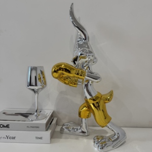 Produit phare : Sculpture de lapin miroir électroplaqué personnalisée en usine, figurine d'animal de dessin animé en résine, objet de collection - Product Image 2