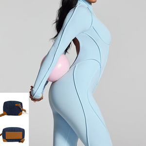 Custom Hollow Out Back Sexy Slim Brown Women's Yoga One Piece Jumpsuits &amp; Bodysuits with Bra <strong>Pad</strong> and Front Zipper No Scrunch <strong>Bum</strong> - Product Image 3