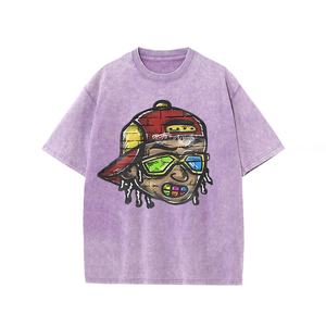 <b>High</b> Quality Heavyweight Unisex Retro Acid Washed Cotton <b>Tshirt</b> Comfortable Oversized Print Custom O-<b>Neck</b> <b>Tshirts</b> for Men - Product Image 2