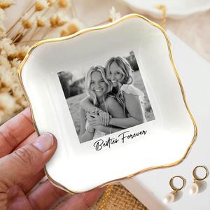 ถาดใส่เครื่องประดับรูปภาพส่วนตัว เซรามิกสีขาว ทรงสี่เหลี่ยมและทรงกลม สำหรับเป็นของขวัญเพื่อนสนิท - Product Image 3