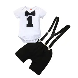 Europe and America infant boy 1 year old birthday clothing baby boy bow tie jumpsuit one-piece suit