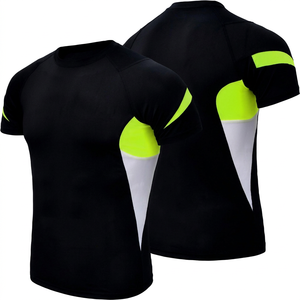 Men's Black Short Sleeve Cotton T-<b>Shirt</b> Neon Green White Block Design Sporty Breathable Quick Dry Knitted Summer Casual <b>Shirt</b> - Product Image 1