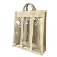 Pochette cadeau écologique naturelle promotionnelle avec fenêtre transparente, sac à vin en jute, sac fourre-tout en lin avec porte-bouteille de vin
