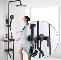 Robinet de douche thermostatique moderne noir mat à quatre fonctions avec jet pluie, en cuivre et céramique, pour salle de bain