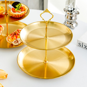 Multifunctionele gouden roestvrijstalen dessertstandaard met 2/3/4 lagen, fruitmand, serveerschaal voor Koreaans BBQ, taartplateau, snackrek - Product Image 5