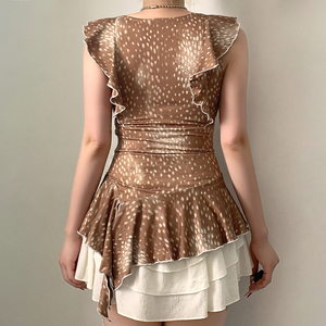 Animal Print V-Neck Shoulder Women's Summer Knitted T-<b>Shirt</b> Breathable Eco-Friendly Anti-UV New Arrival Hot Sale Irregular Hem - Product Image 3