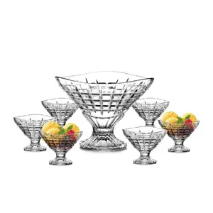 7件最新设计玻璃碗套装玻璃餐具套装沙拉碗冰杯带工厂冰激凌杯水果碗套装