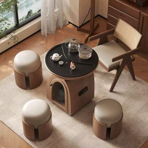 Small Apartment Movable Tea <b>Table</b> With Kettle Mid Range Style Designer Solid Wood Balcony Living Room - Product Image 1