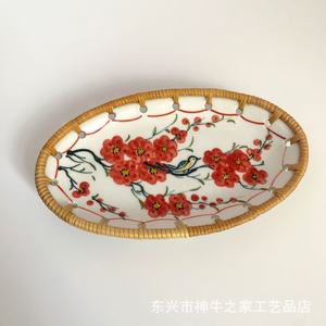 Piatto di frutta in ceramica in rattan all'ingrosso piatto da Dessert creativo vietnamita piatto da tavolo snack piatto per uso domestico piatto Dim sum - Product Image 5