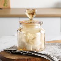 Boîte de stockage ronde transparente de différentes tailles, pot de stockage des aliments pour la cuisine, épices, noix, bonbons, avec bouchons en verre en forme de cœur