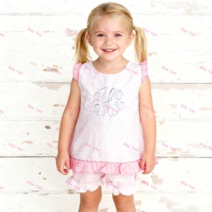 Conjunto de Blusa con Volantes Azules y Pantalones con Estampado de Lunares Rosas para Bebé Niña, Top con Lazo en la Espalda y Pantalones con Volantes, Atuendo Personalizado para Niña Pequeña 2026 - Product Image 4