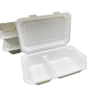 Umhüllt biologisch abbaubare Bento-Boxen zum Mitnehmen 9x6 Zoll 1000ml Clamshell-Behälter mit 2 Abteilungen