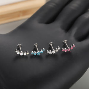 Lingchee Implant Grade Titanium Threadless Push in Cartilage 5 <strong>Gem</strong> Curved CZ Opal With Flat Back Labret Lip Piercing <strong>Jewelry</strong> - Product Image 2