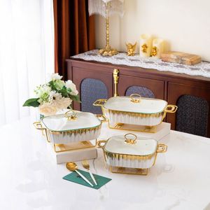 Wholesale Luxury Rectangle Ceramic Dry Pot Food Warmer <b>Set</b> Chafing Dish Wedding Hotel Equipment Hot Pot <b>Cookware</b> <b>Sets</b> with Lid - Product Image 5