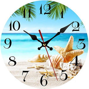 Jam Dinding Digital Bertema Pantai untuk Ruang Tamu, Jam Dinding Senyap dengan Pemandangan Laut, Panel Kayu, Jam Kustom - Product Image 2