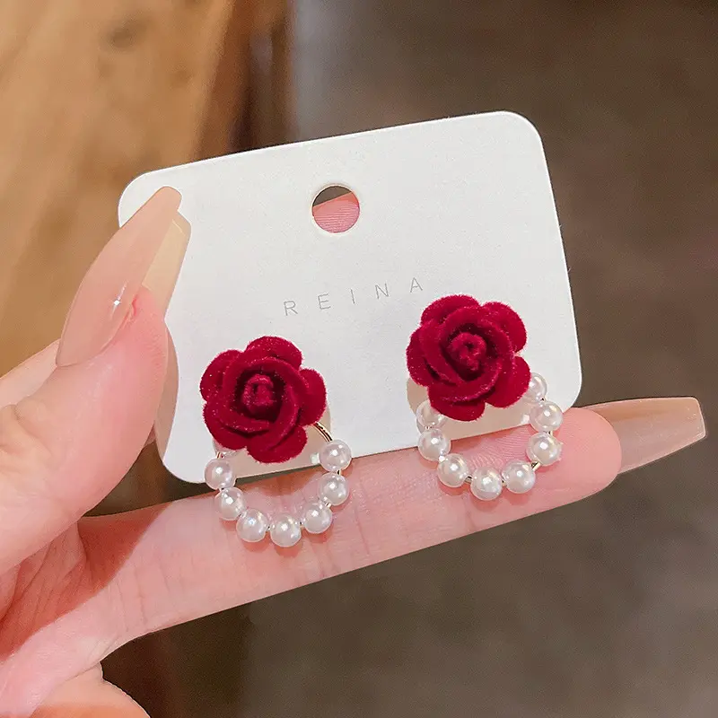 Vintage S925 Silber Nadel Rose Blume Ohrringe Frauen Mädchen Süßwasser Perle Exquisite Ohr stecker Hochzeits feier Schmuck