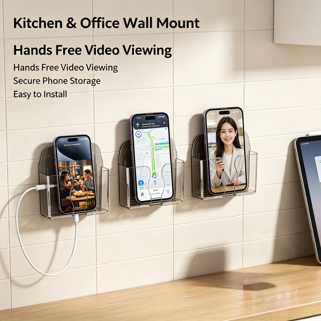 Wholesale Acrylic No Drill Wall Hanging Phone Storage Box Bedside Shelf Remote Holder Charging Cable Organizer Stand