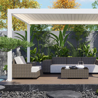 Pergola de luxe en aluminium robuste avec volets motorisés, stores et persiennes, en bois naturel traité sous pression, pour balcon extérieur, gazebo, étanche