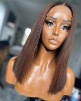 Perruque Courte Carrée 13x4 HD Lace Frontale Cheveux Humains 100% Vietnamiens, Double Traitement Super Lisse, Marron Chocolat, pour Femmes Noires