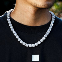 Collier chaîne à maillons en laiton plaqué or avec gros zircon carré de 10 mm, style Hip Hop, certifié par une tierce partie, pour anniversaire de mariage