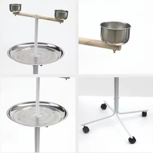 メーカー卸売 高品質ステンレス製鳥かごスタンド メタルフィーダー付き 糞トレー付き オウム用止まり木 - Product Image 3