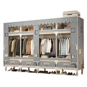 Armario Moderno de Tela con Puertas Corredizas y 4 Cajones, Armario de Almacenamiento con Marco Metálico para Dormitorio, Oficina en Casa - Product Image 3